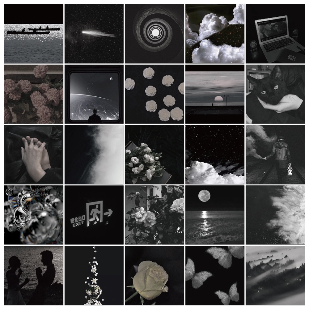 Set 50 miếng dán chống thấm nước họa tiết Graffiti màu trắng đen trang trí máy tính/máy tính/điện thoại