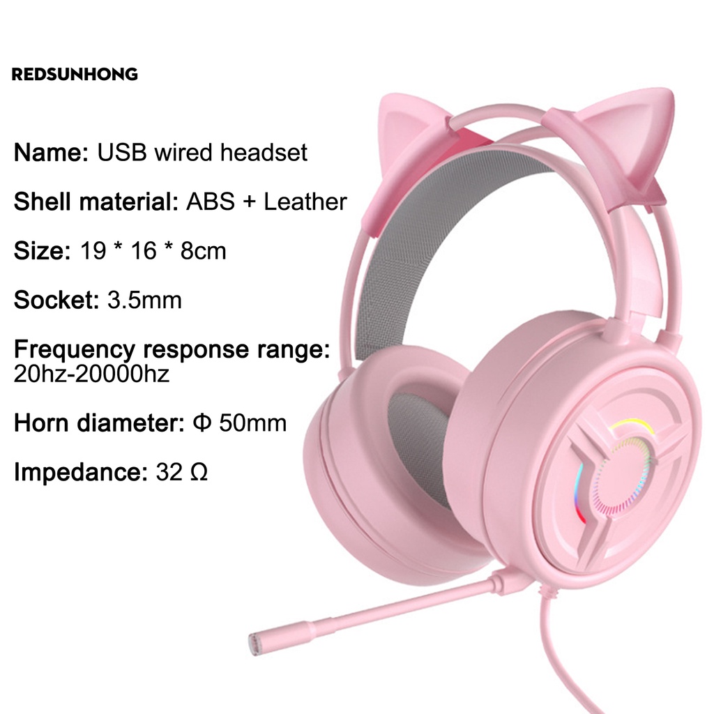 Tai Nghe Chơi Game Có Dây Hình Tai Mèo Phát Sáng 3.5mm / Usb
