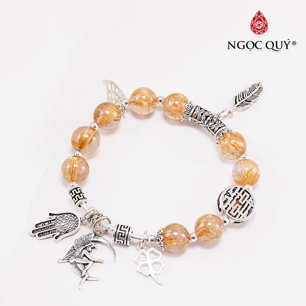 Vòng tay TA tóc vàng AAA charm bàn tay hamsa hạt 8mm - Ngọc Quý