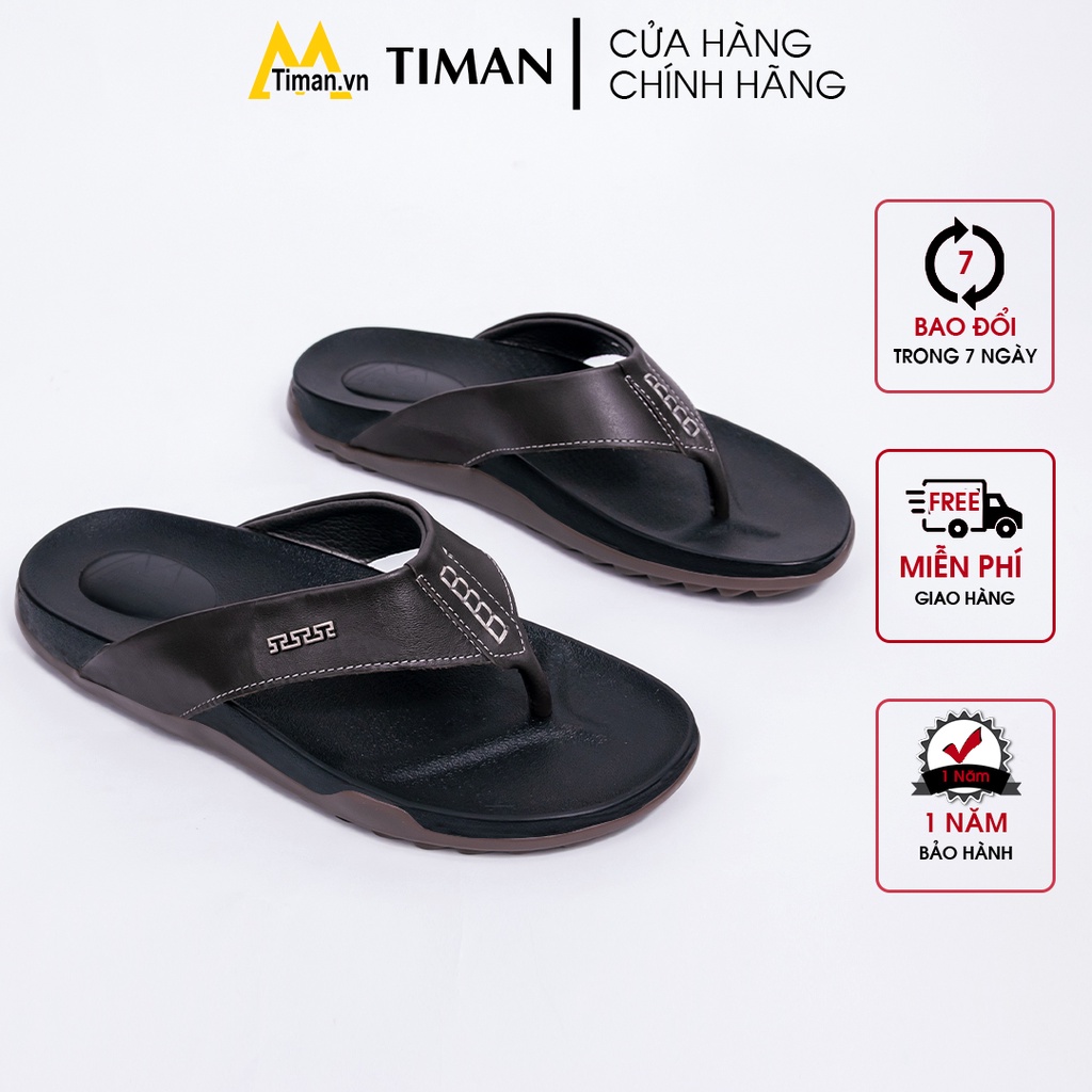 Dép xỏ ngón nam da cao cấp bền bĩ TIMAN DK14 phong cách nam tính chính hãng bảo hành 1 năm