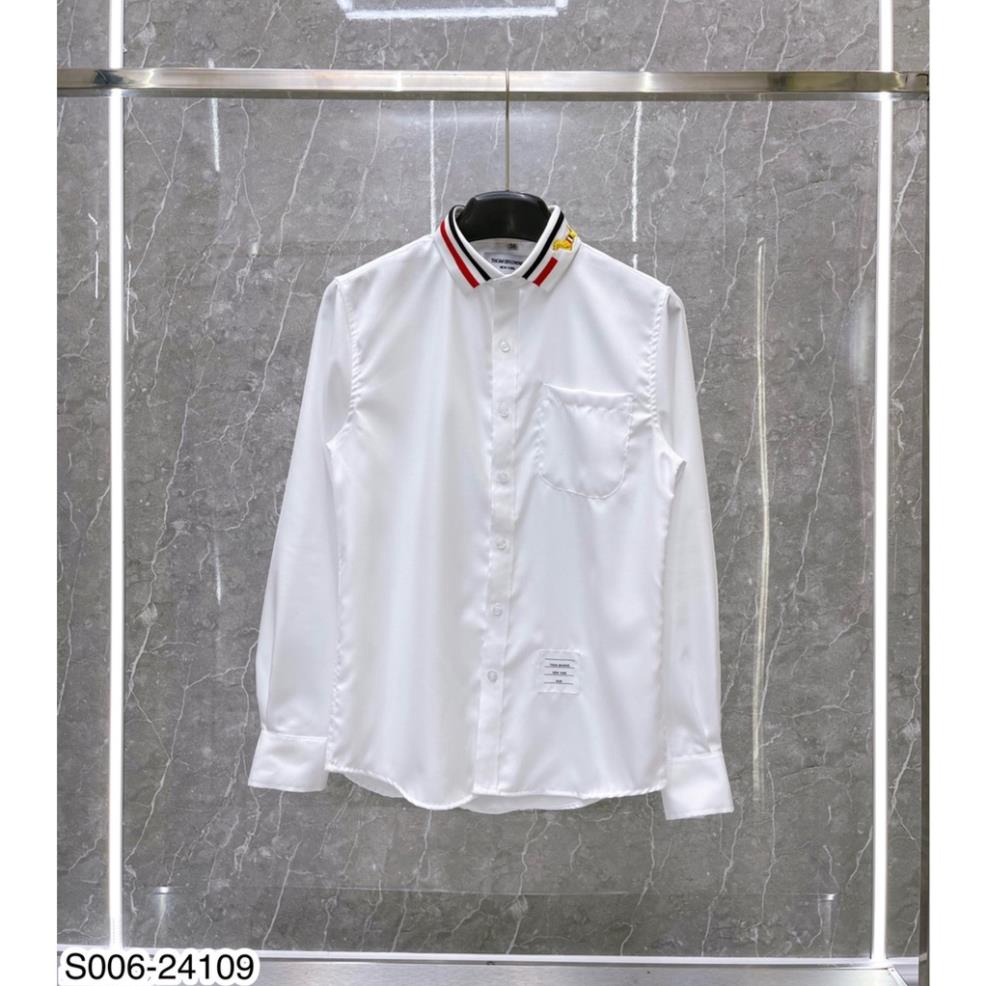 [Sẵn Hàng] Áo Sơ Mi Nam Thom Dài Tay Hình Thêu Cao Cấp - Áo Sơ Mi Thom Browne Nam Viền Kẻ Dọc Cao Cấp