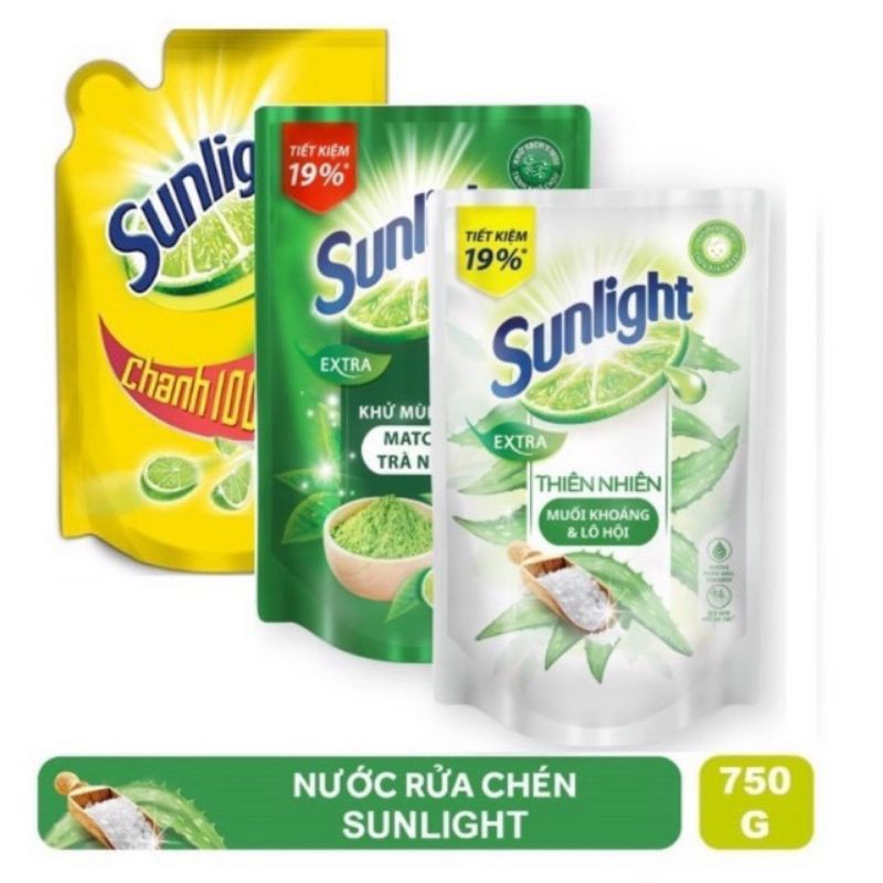 [Beman123]  Rửa chén túi sunlight 750g trà xanh