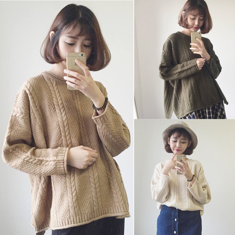 Áo len vặn thừng xẻ tà