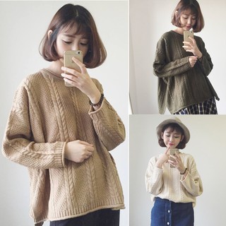 Áo len vặn thừng xẻ tà