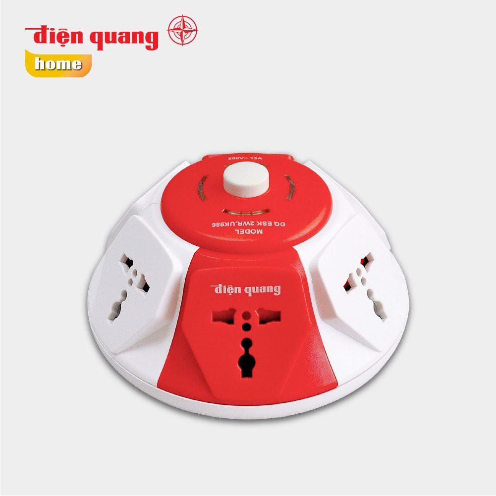 Ổ cắm điện tròn, đĩa bay, 6 lỗ đa năng, 3200W, dây 2m, ĐQ ESK WR.UK986 (Kiểu UFO 6 lỗ 3 chấu màu Trắng Đỏ)