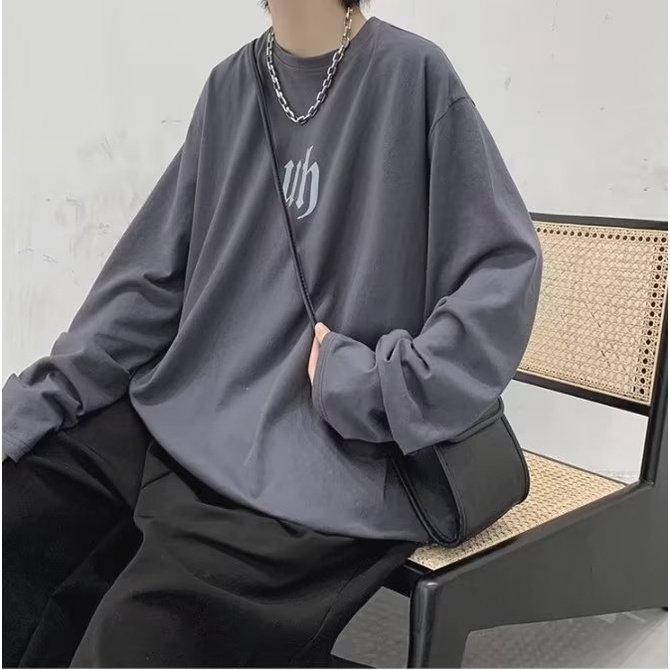 Áo Thun Tay Dài Cổ Tròn Dáng Rộng In Chữ Phong Cách Hip Hop Hàn Quốc Thời Trang Cho Nam Size M-5XL