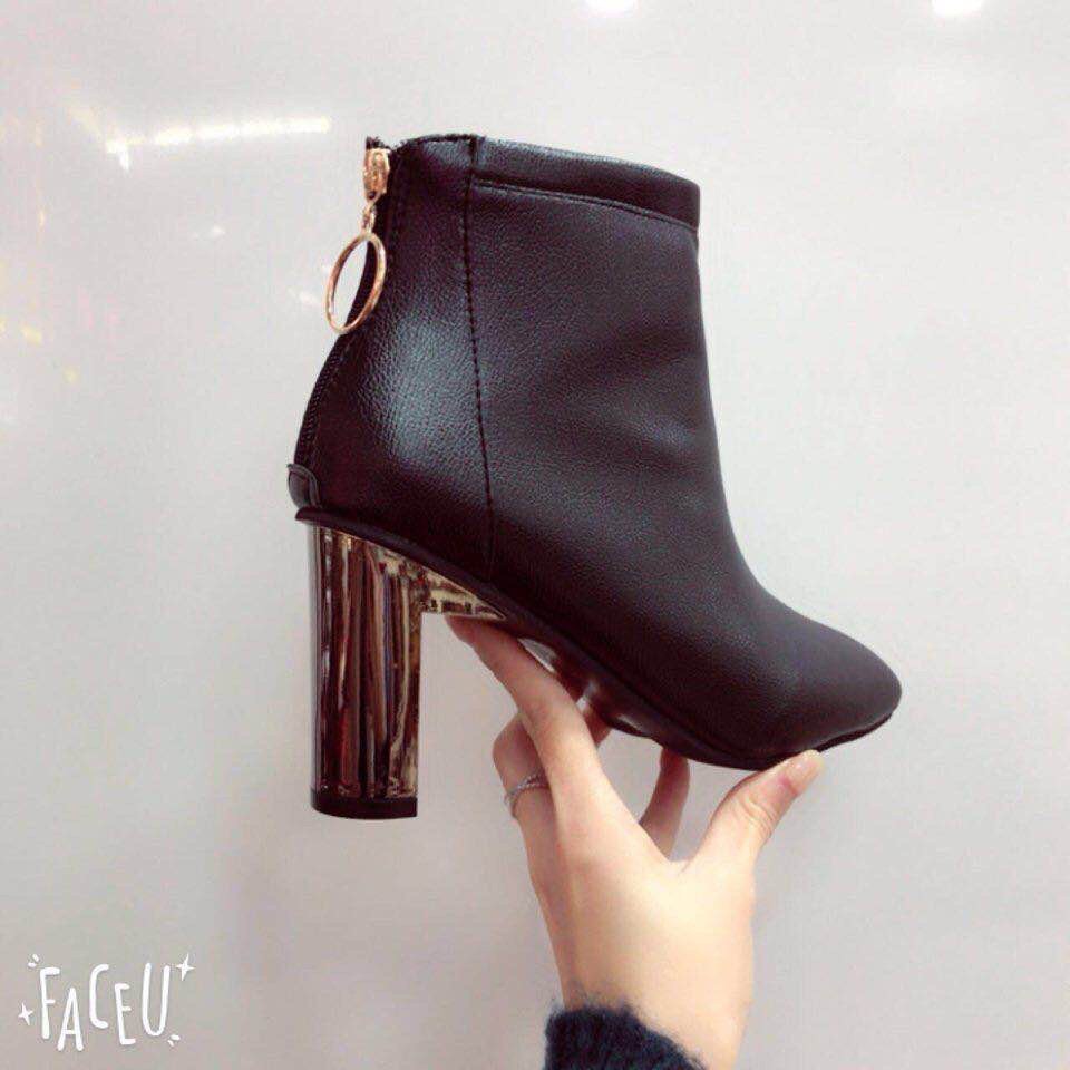 Bốt da mờ gót gương cao cấp