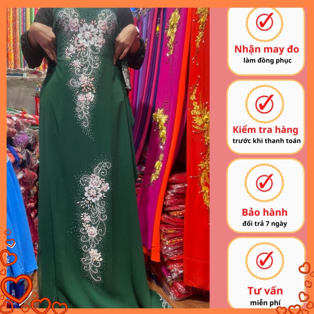 Vải may áo dài cho bà sui lụa chiffon thêu hoa đẹp cao cấp sang trọng mẫu truyền thống trung niên nhiều màu - Mẫu 3