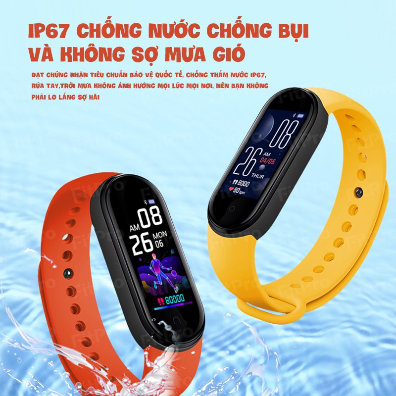 Đồng hồ thông minh đo nhịp tim giấc ngủ cuộc gọi chống nước tặng 1 dây đeo tay bảo hành 12 tháng M4A miband 5