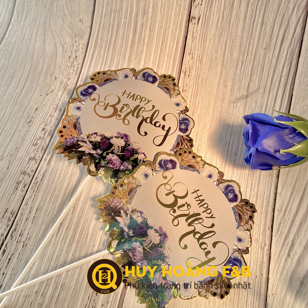 Set 10 hình giấy Happy birthday ánh kim trang trí bánh kem bánh sinh nhật