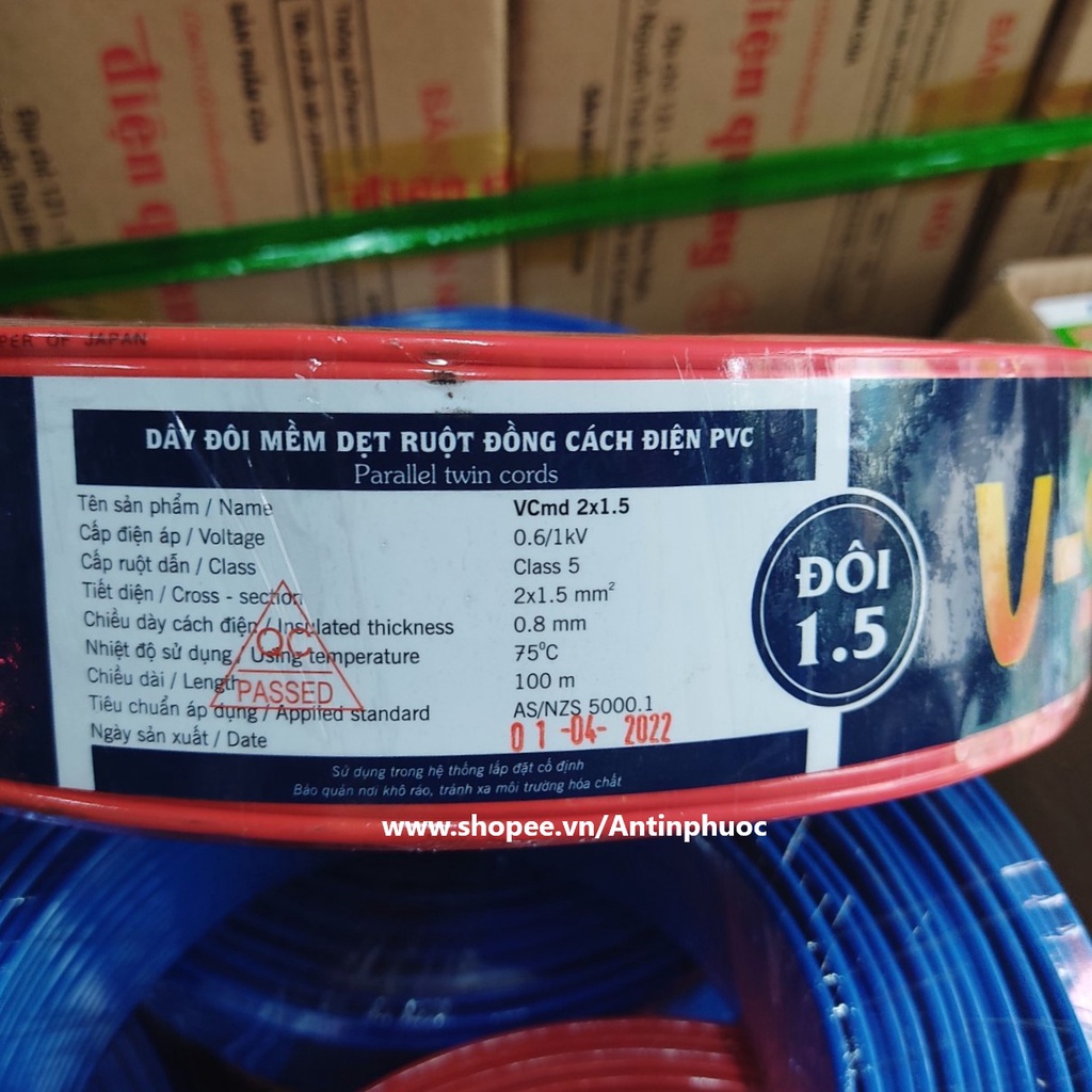 Dây điện đôi 2 x 1.5 mm2 VSTAR Vĩnh Thịnh ( Chính Hãng - Ruột đủ tiết diện ) - Dây điện sup đôi 1 lớp vỏ mềm nhiều sợi