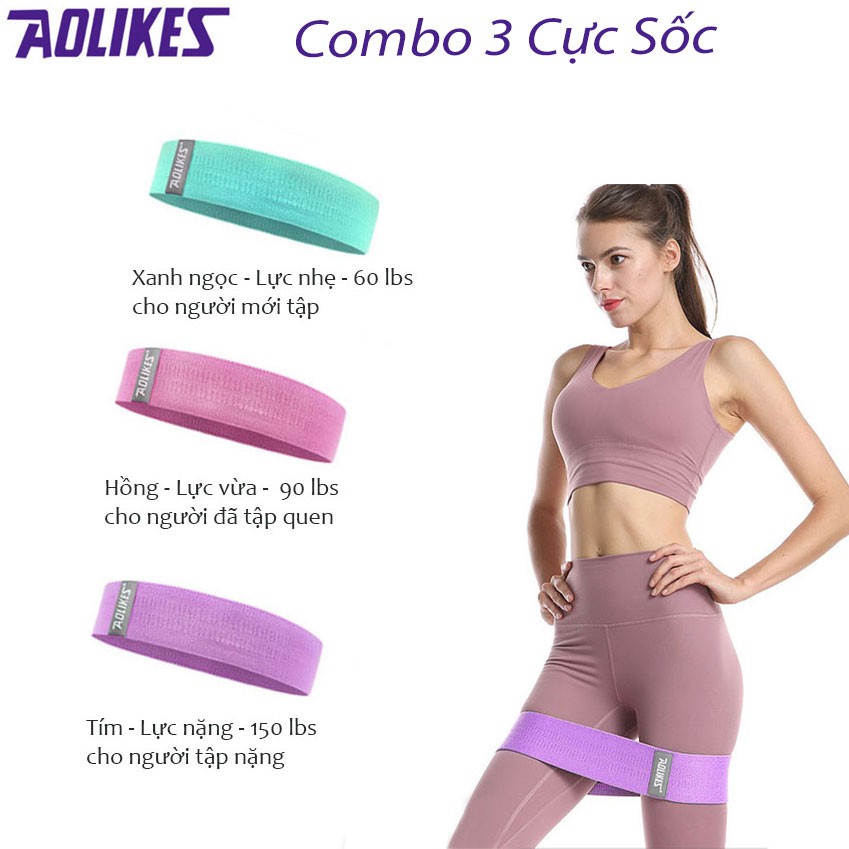 [Combo3 Cực Sốc] 3 Dây Kháng Lực Đàn Hồi Tập Mông Miniband Aolikes Với 3 Mức Lực 60 lbs - 90 lbs -150 lbs BO25