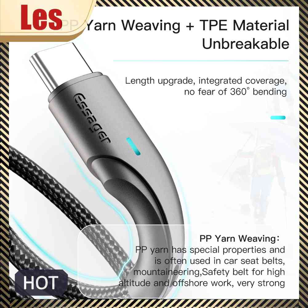 Dây Cáp Sạc Nhanh Essager Chuyển Đổi USB Sang Type-C 3A Cho Huawei Samsung Xiaomi