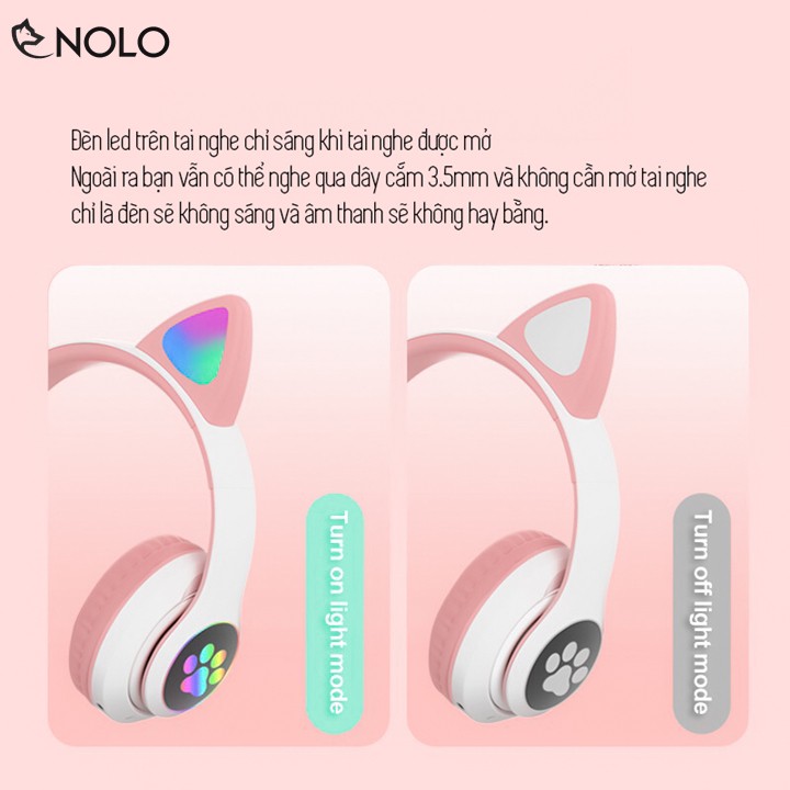 Tai Nghe Chụp Tai Headphone Bluetooth V5.0 Model VZVB29 Kiểu Dáng Tai Mèo Có Đèn Led RGB Đổi Màu Hỗ Trợ Nghe Qua Dây Cắm