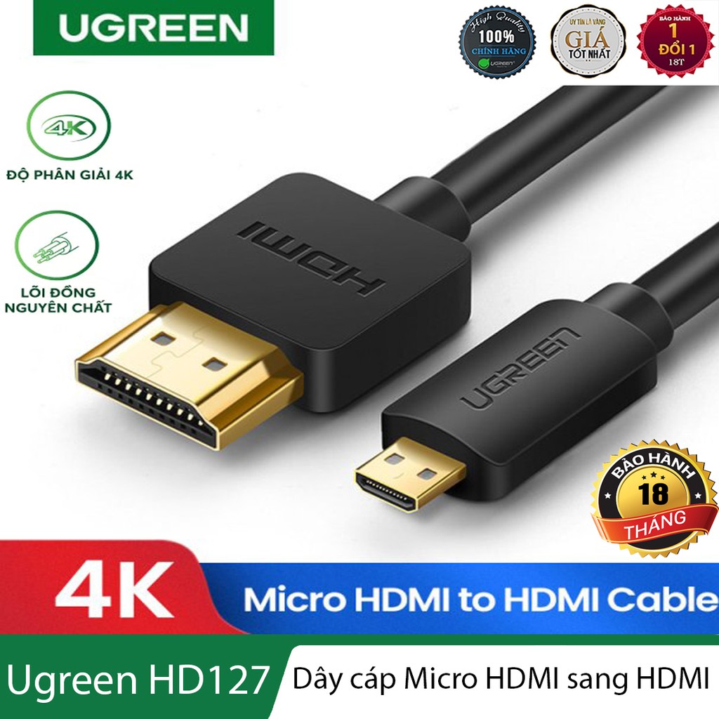 Dây cáp Micro HDMI sang HDMI l Kết nối camera ,smartphone,..đến tivi,Máy chiếu,..l UGREEN HD127