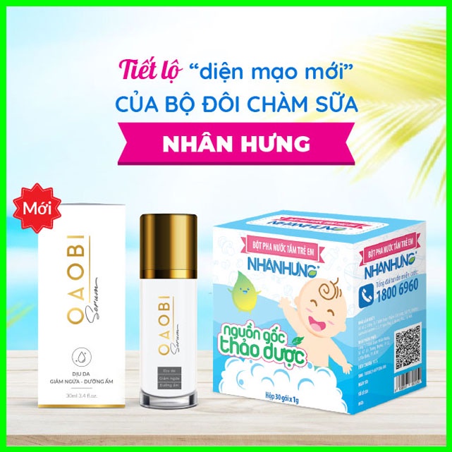 Bộ đôi chàm sữa Nhân Hưng - Serum Oaobi, Bột tắm Nhân Hưng giúp bé hết chàm sữa, viêm da cơ địa, khô da