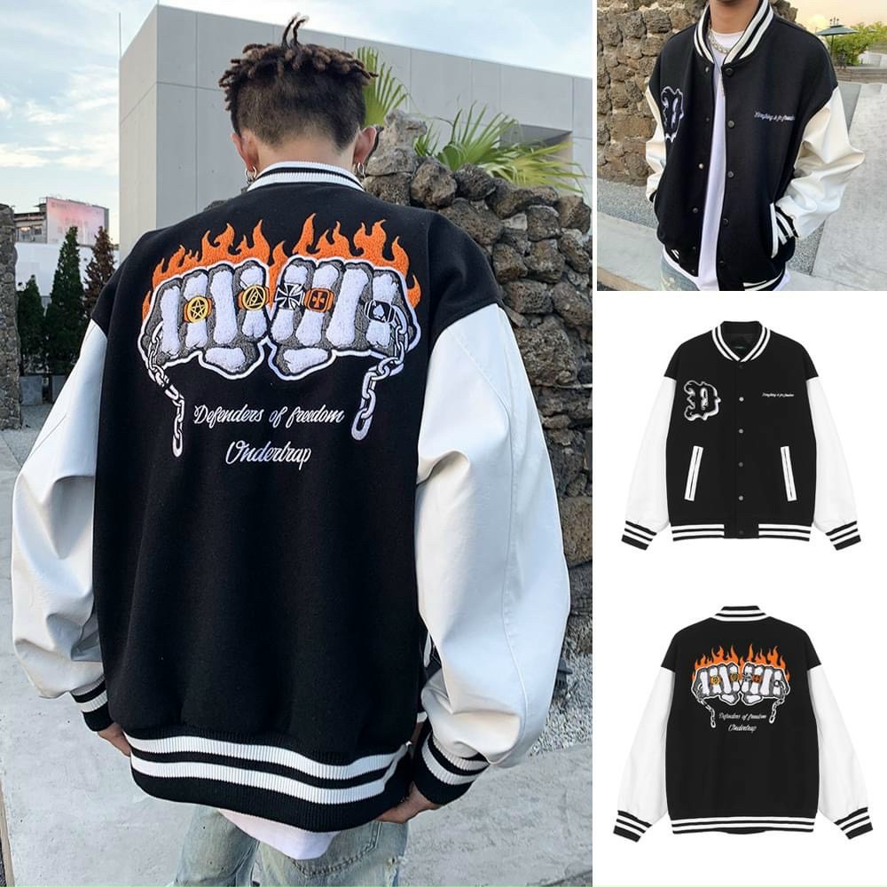 Áo Cardigan Bomber - Áo Khoác Varsity Jacket Unisex  Phối Bo logo IN ( có form rộng XL )