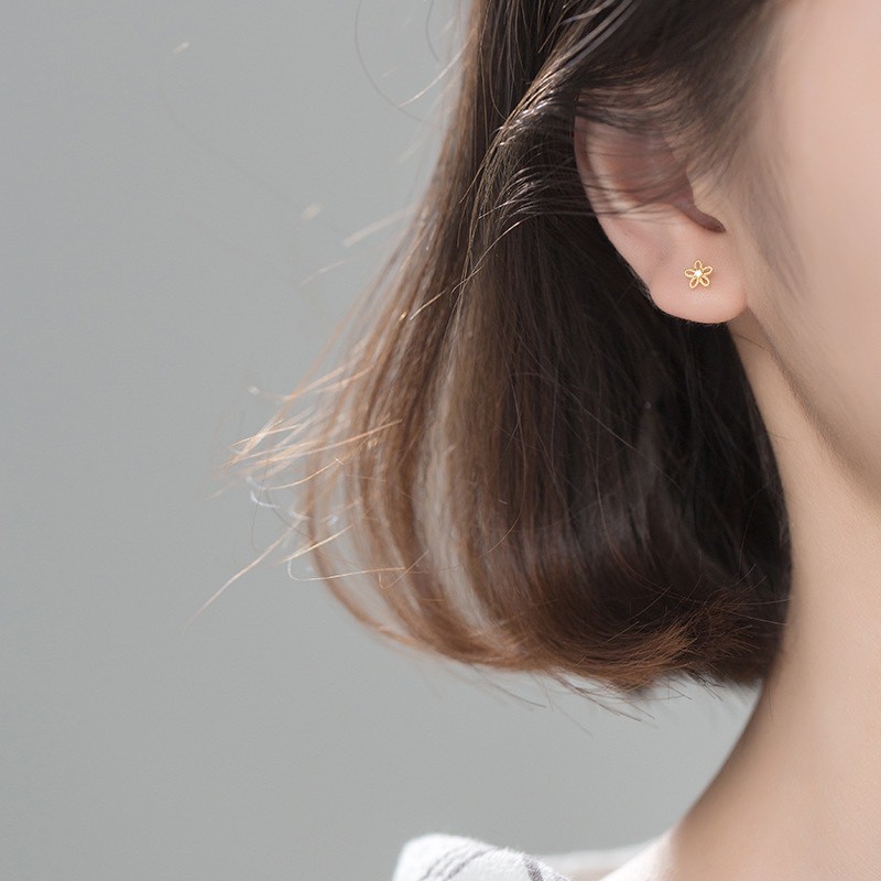 Khuyên tai bạc nữ hoa năm cánh, bông tai bạc Ý 925 mạ vàng cao cấp DUYSON SILVER (Giá bán/1 chiếc) [KNXK37]