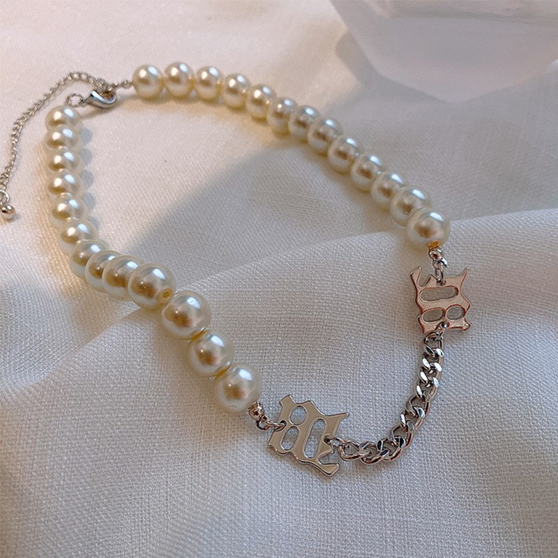Vòng cổ choker/vòng tay xỏ hạt ngọc trai giả thời trang hiphop sành điệu
