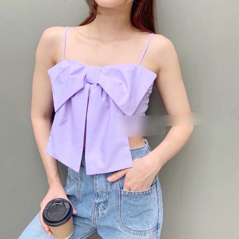 [ Dưới 48kg]Áo 2 dây đính nơ to cài nút sau lưng cực lạ cực sang chảnh cho phái nữ