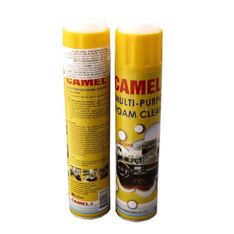 Xịt Bọt tẩy vệ sinh nội thất ô tô Foam Cleaner hàng chuẩn xịn Thái màu Vàng ( Hương Chanh) 650ml