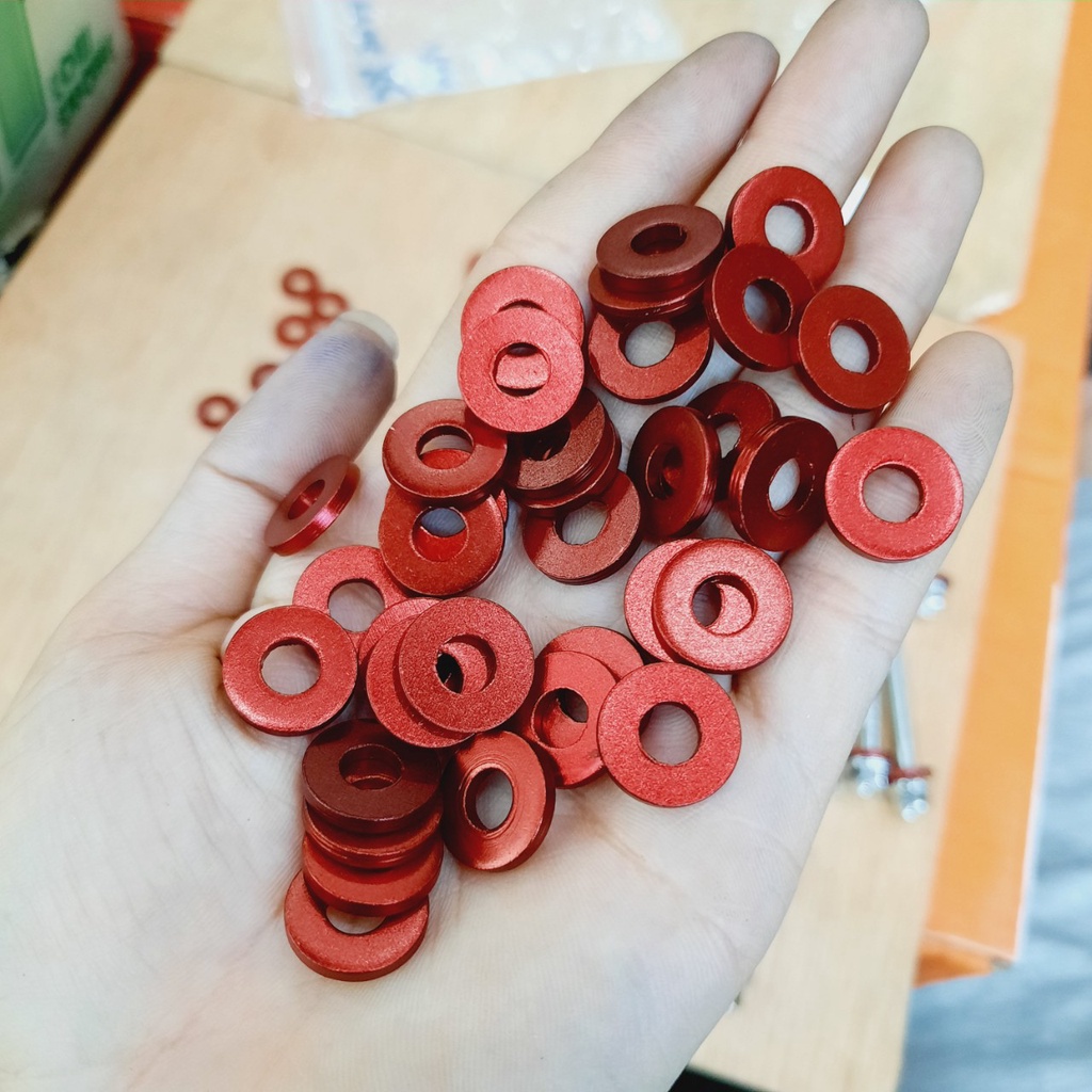 Long đền Nhôm 6, 8, 10 , 12, 14 li đỏ gắn lốc máy, Dàn áo, Cốt Bánh