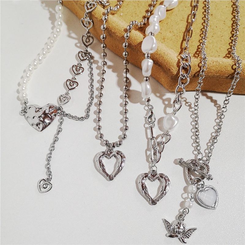 Dây Chuyền Hình Trái Tim Màu Bạc Phong Cách Hàn Quốc Thời Trang Cho Nữ