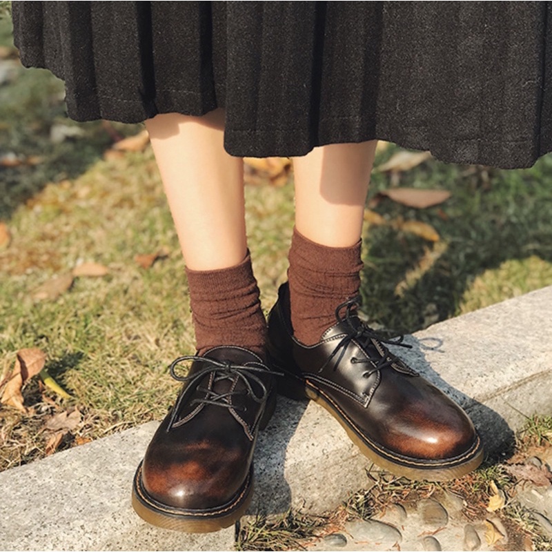 [CÓ SẴN] Giày Ulzzang vintage phong cách Nhật đồng phục sinh viên mũi tròn harajuku retro da pu oxford Hàn quốc đế bằng