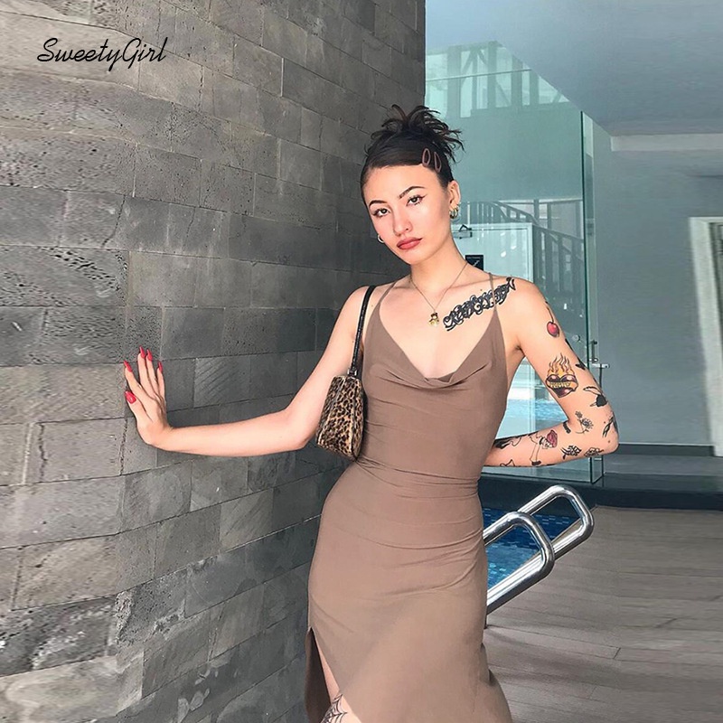 Đầm Mini Cổ Chữ V Eo Thấp Màu Trơn Thời Trang 2022 Quyến Rũ Cho Nữ