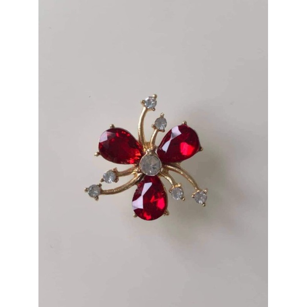 (1 cái)Center hoa kim loại 3 cánh đính đá 2,5cm, nguyên liệu làm trâm cài tóc cổ trang, nguyên liệu diy