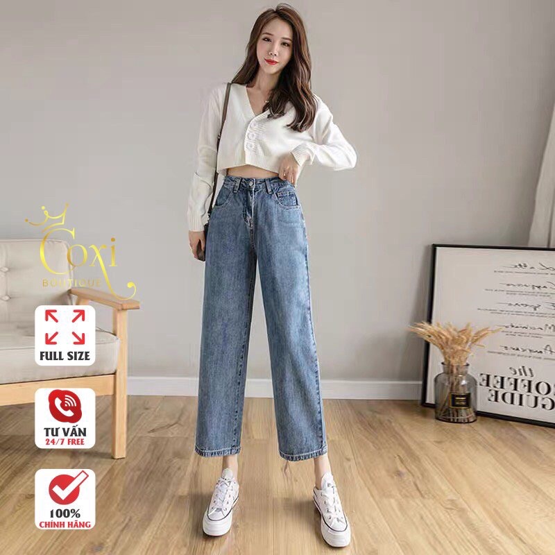 Quần jean bò ống rộng quần jean bò ống suông jeans nữ lưng cao cạp cao quần nữ đẹp hot 2021 QT06