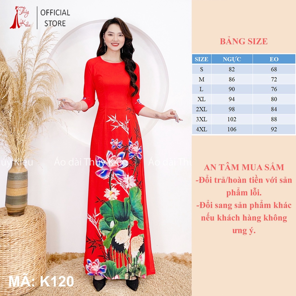 Áo dài nữ may sẵn thiết kế đẹp cách tân tết nền đỏ sen hạc cành trúc K120 Thúy Kiều mềm mại, co giãn, áo dài giá rẻ