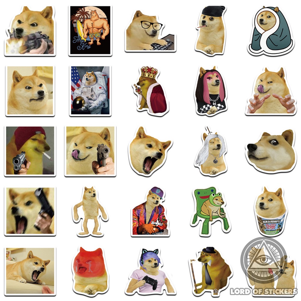 Set 50 Hình Dán Chú Chó Cheems Sticker Meme Doge Vui Nhộn Hài Hước Chống Thấm Nước Trang Trí Mũ Bảo Hiểm, Ván Trượt, Sổ
