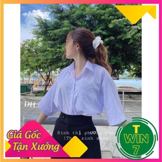 Áo Sơ Mi Trắng Tay Lỡ Có Túi basic Unisex chất vải lụa mềm mịn form rộng