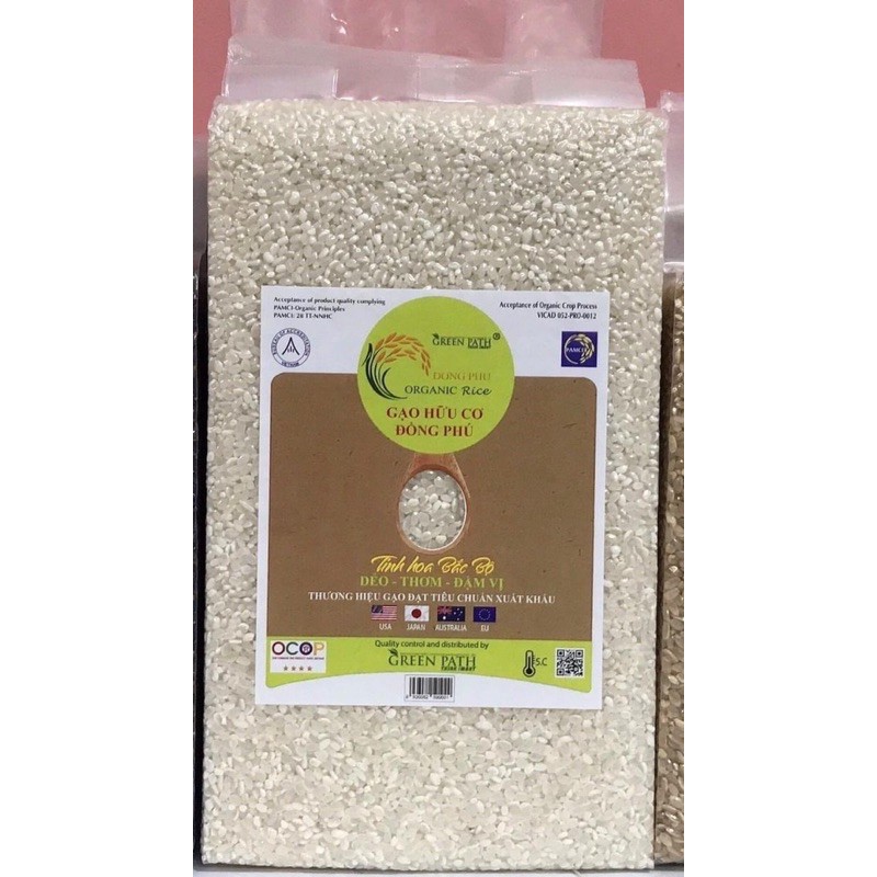 Gạo hữu cơ nếp cái hoa vàng Đồng Phú, túi 1kg hút chân không