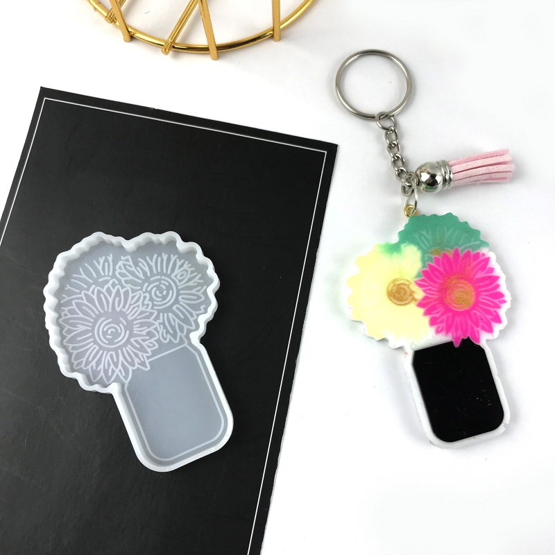 Khuôn Silicon Làm Móc Khóa / Điện Thoại Hình Lọ Hoa Cúc