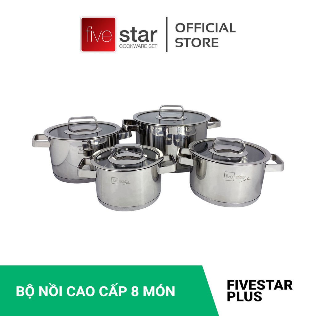 Bộ nồi xửng hấp inox 304 FiveStar Plus FS08CG-304  nắp kính 4 chiếc ( tặng 1 muỗng canh ), 3 đáy dùng được bếp từ , gas