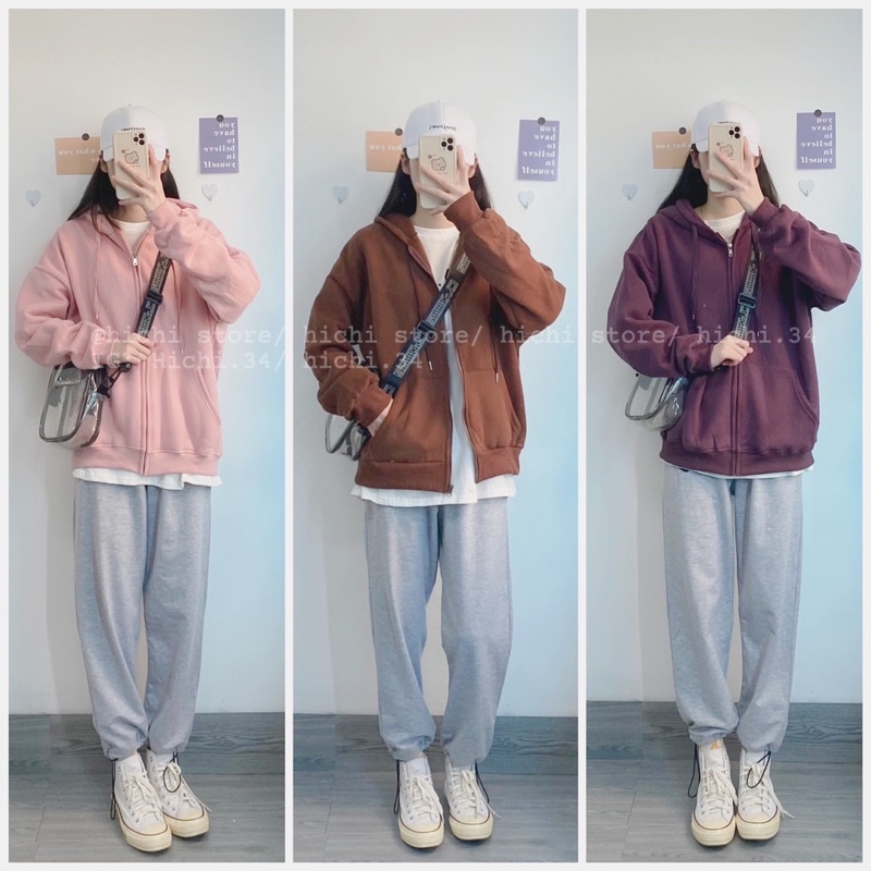 áo hoodie kéo khoá nỉ bông trơn unisex nam nữ sweater 10 màu hichi | BigBuy360 - bigbuy360.vn