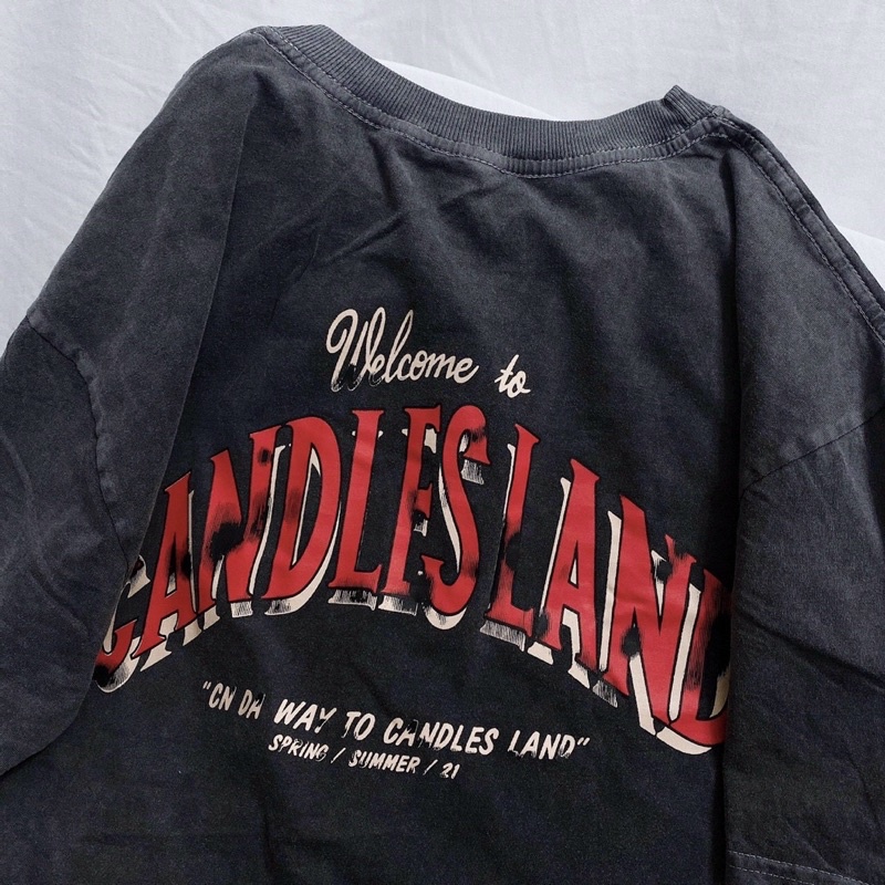 Áo Thun Tay Lỡ Candles Land wash Xám /Nam nữ unisex