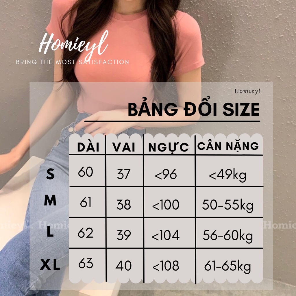 Áo thun trơn nữ cổ tròn cộc tay dáng ôm body basic Homieyl cao cấp, áo phông trơn nữ cotton O đen trắng H207
