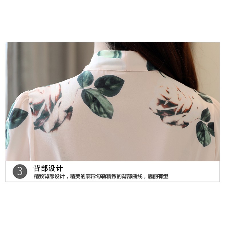 Áo sơ mi công sở nữ hoa hồng cổ nơ