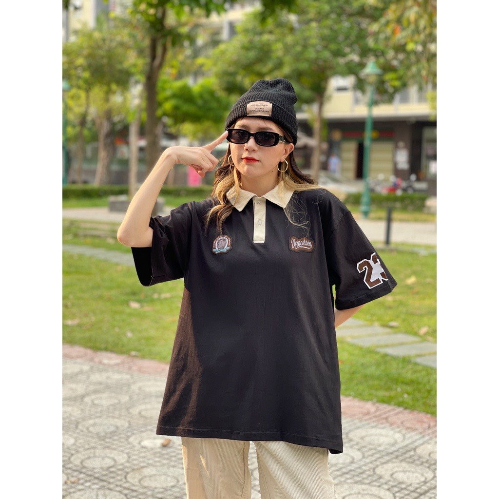Áo thun polo VERN 23 tay lỡ form rộng nam nữ Ulzzang ZOZO unisex