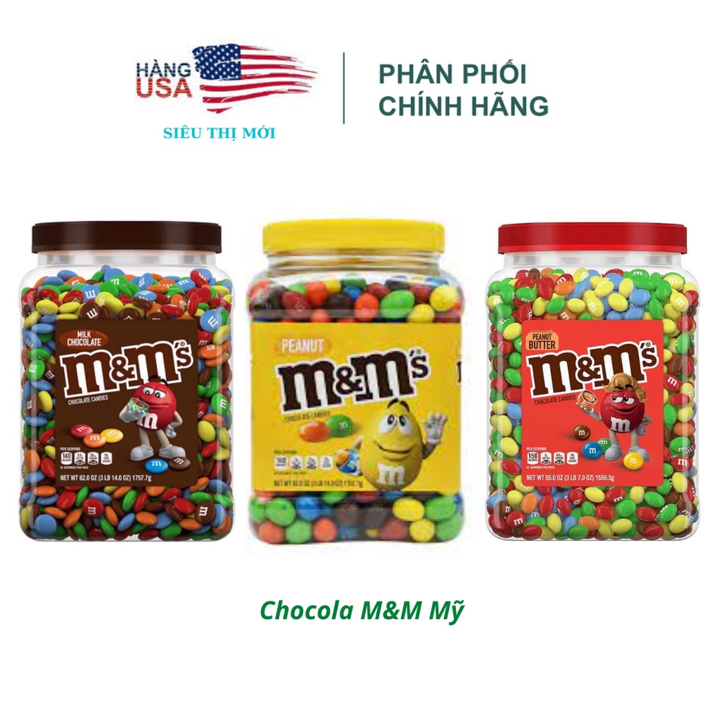 Date 2024 KẸO SOCOLA M&M NHÂN ĐẬU PHỘNG/MILK CHOCOLATE/ PENUT CHOCOLATE/PEANUT BUTTER 1.55KG