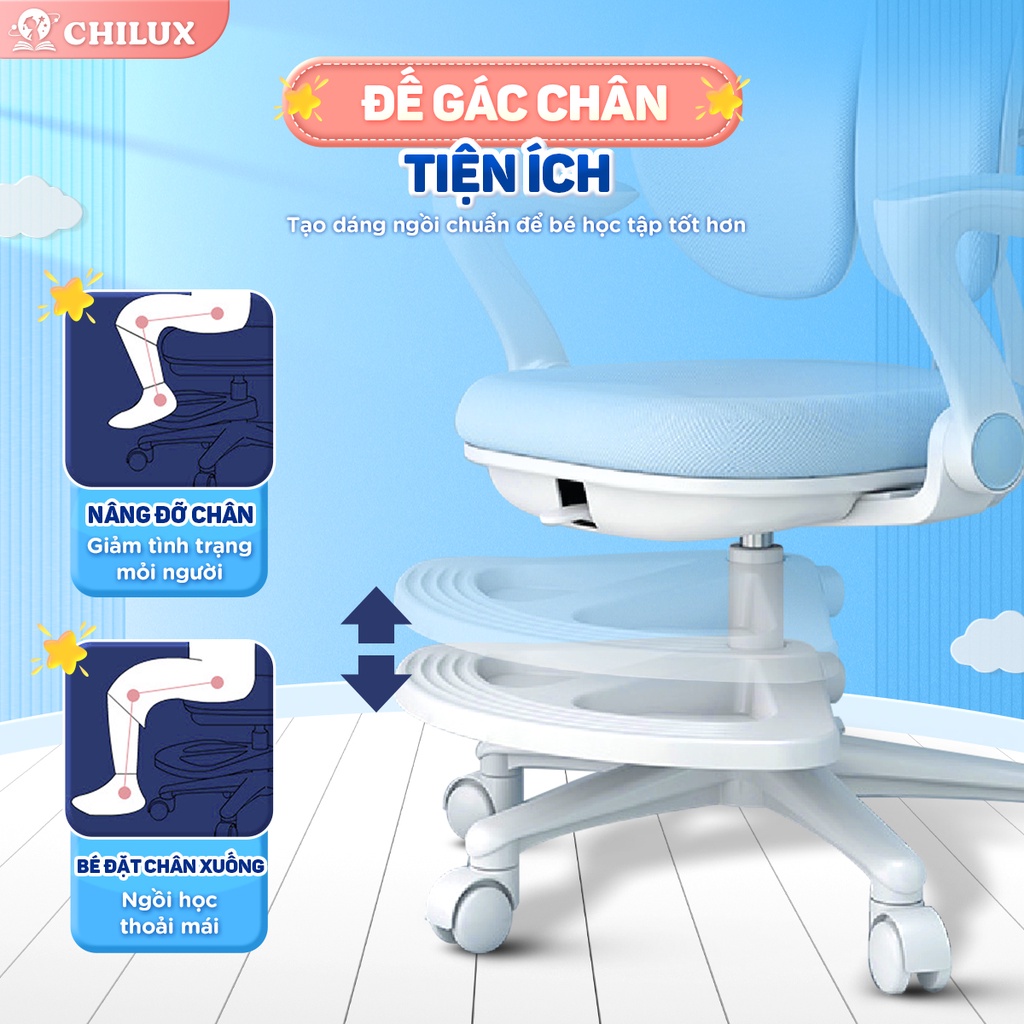 Ghế ngồi học chống gù, đúng tư thế cho bé Chilux G18, bảo vệ cột sống, có thể thay đổi chiều cao