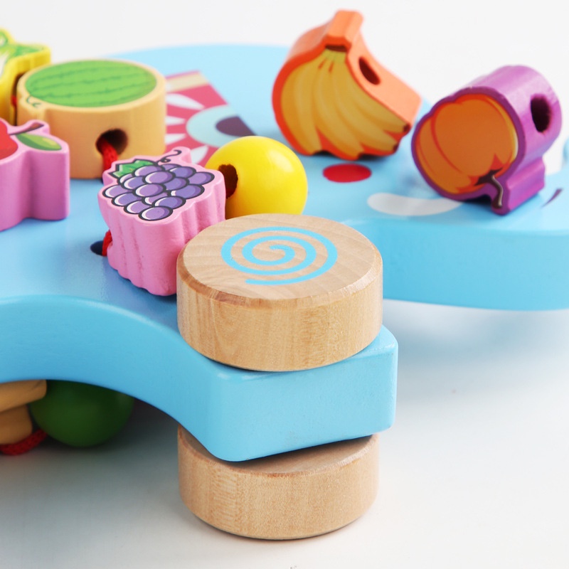 Đồ Chơi Gỗ Cho Bé Từ 3 Tuổi Xỏ Lỗ Xếp Cân Bằng Hình Con Vật Trái Cây Đáng Yêu