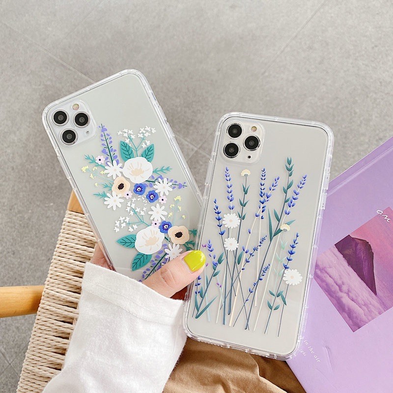 Ốp Lưng Case Iphone Dẻo Siêu Trong Không Ngả Màu Cỏ Cây Hoa Lá Chống Trầy Sốc Cho IPhone 7g/8g đến 12Promax