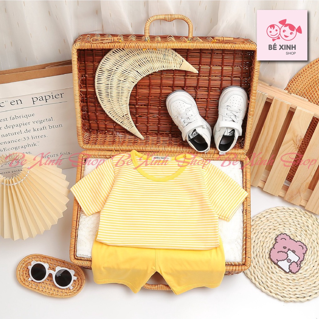 Minky Mom Đồ bộ cho bé gái bé trai cộc tay quần áo trẻ em [Sale] Đồ bộ trẻ em Minky Mom thun lạnh cho bé SỌC NHỎ