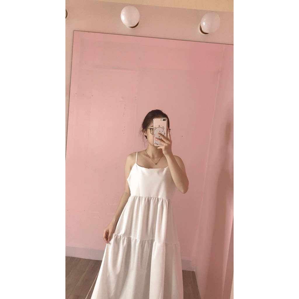 Váy 2 dây trắng maxi dáng dài tiểu thư cá tính | BigBuy360 - bigbuy360.vn