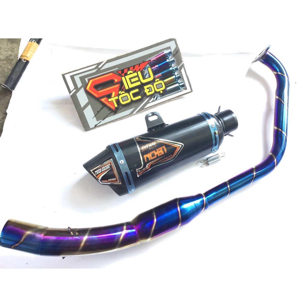 Pô nobi ĐEN 2 nòng full cổ bầu hơi titan gắn cho nhiều loại xe