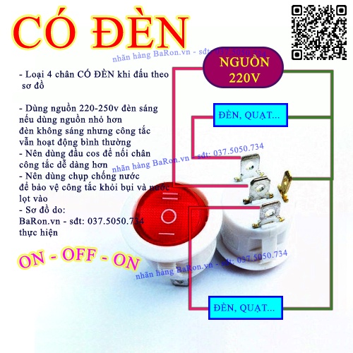 Công tắc 6A/220V loại on/off/on 23mm